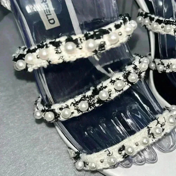 KARL LAGERFELD PARIS Lara Block Heel Textured Sandal, clear heel - Picture 3 of 11